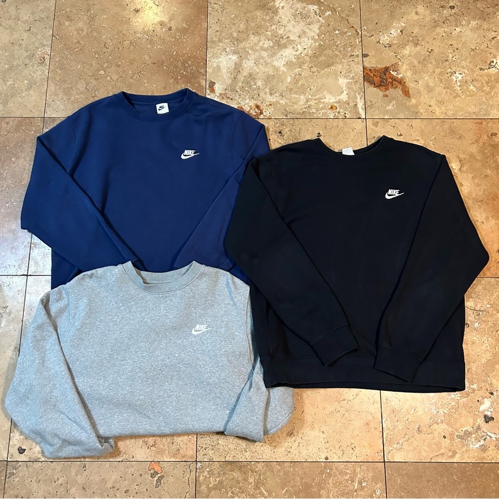 Nike Men’s Pullover Sweater Lot Of 3 Size Large Black Blue Grey